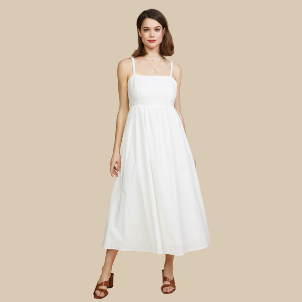 Good Neighbour | Skies Are Blue Sleeveless Midi Dress (White)