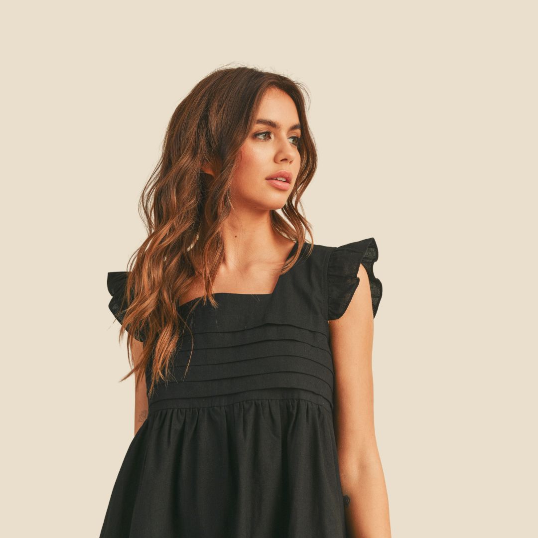 Good Neighbour | Miou Muse Ruffled Sleeve Pleat Detail Babydoll Dress ...