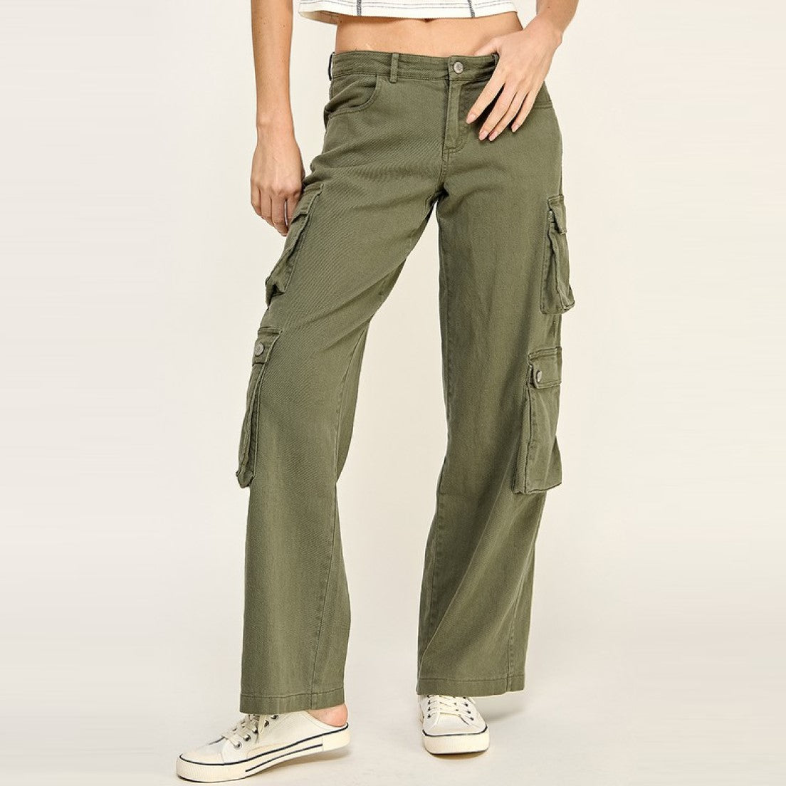 Get Low Rise Cargo Pants in Olive – For She Is Beautiful