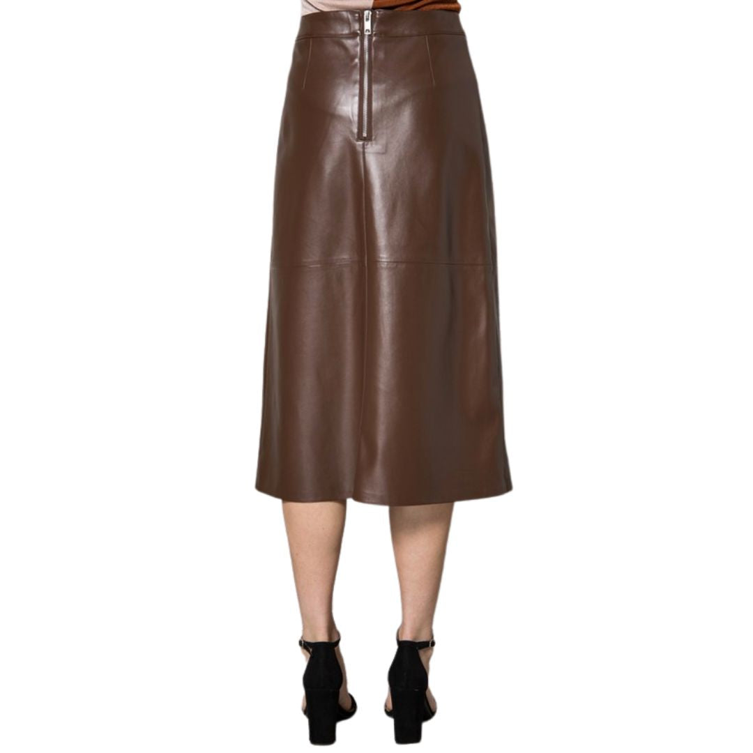 Good Neighbour | Aaron & Amber Faux Leather Side Slit Line Midi Skirt ...