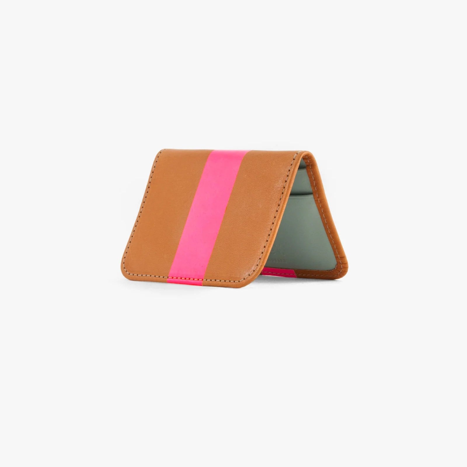 Clare V. Card Case - Natural Rustic/Neon Pink Stripe