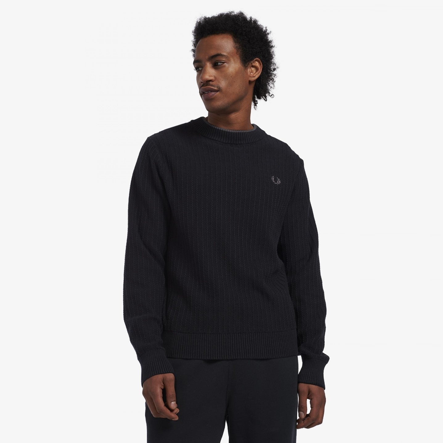 Good Neighbour Fred Perry Textured Crew Neck Jumper Black